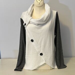CY Stylish Women's Sweater with Cowl Neck - White and Black